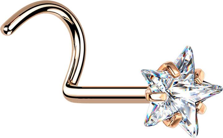 Produktbild Star Piercing Nasenstecker gebogen rosegold Kristallstern silber gefasst (ohne Messing, Chirurgenstahl 316L)