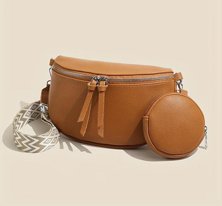 Produktbild Only-Bags.Store PU Leder Crossbody Fanny Pack, Retro-Stil Brust Umhängetasche mit verstellbarem Zickzack-Riemen