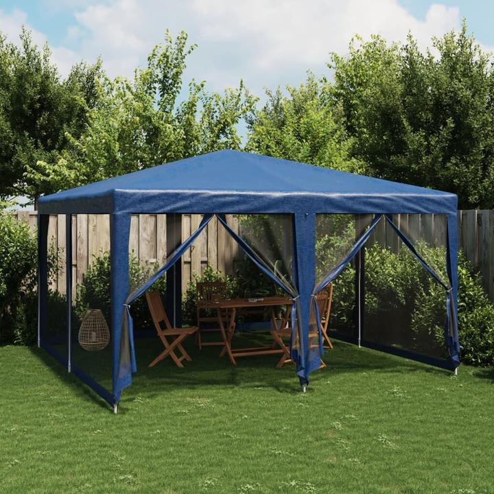 Produktbild VidaXL Partyzelt Pavillon Festzelt mit 8 Mesh-Seitenteilen Blau 4x4m HDPE (400 cm, 400 cm)