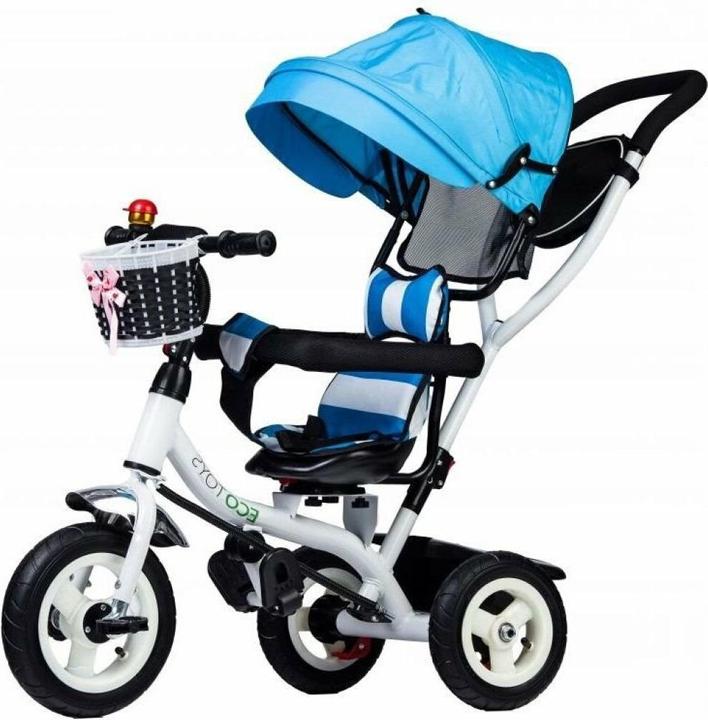 Produktbild EcoToys Dreirad mit Dach und Führungsstange blau