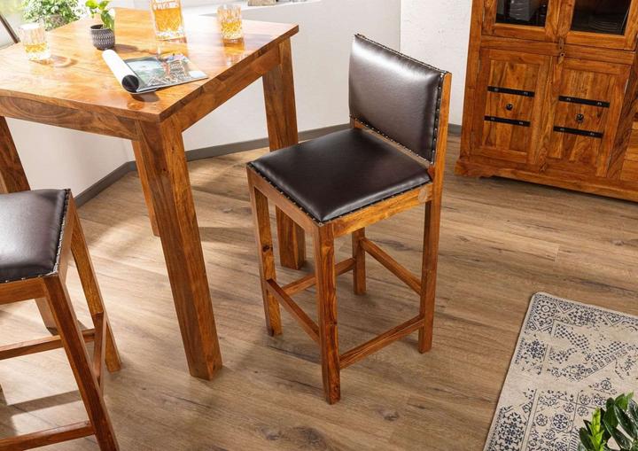 Produktbild Floki24 Barhocker im Kolonialstil, Akazie & Echtleder 46x46x109 lackiert- hellbraun