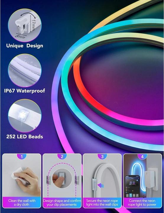 Produktbild Govee RGBIC Neon Rope Light (Mehrfarbig, 200 cm, Indoor)