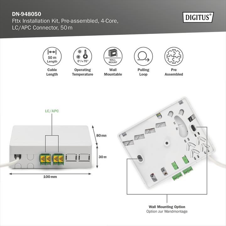 Actual product image Digitus Fttx installation kit LC/APC pre-assembled/4-fibre/50m (S/FTP, CAT6, 50 m)