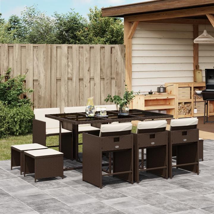 Immagine prodotto VidaXL Mobili da giardino set da pranzo set da giardino gruppo di sedute 11 pezzi in poly rattan marrone (165 cm)