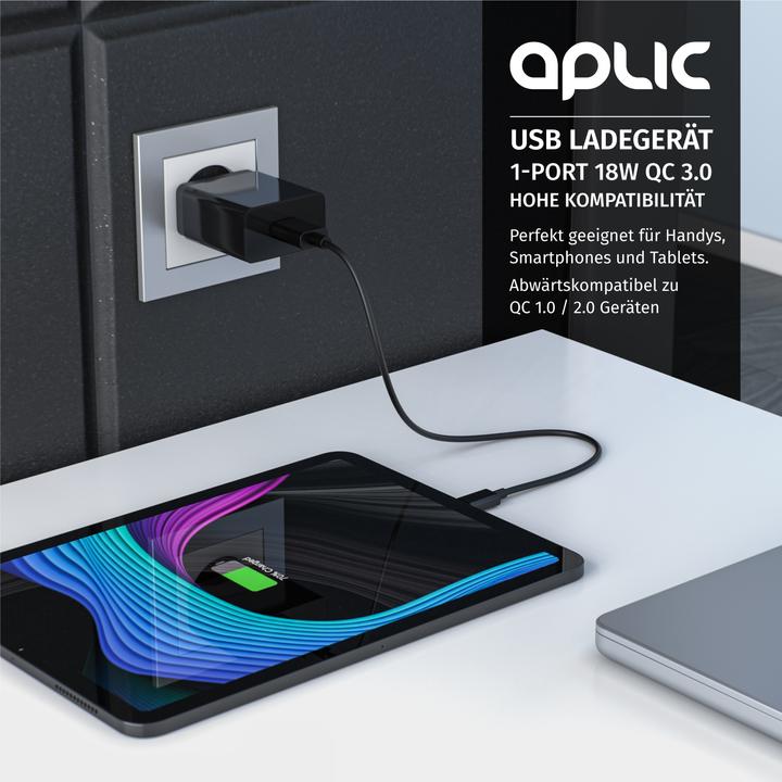Immagine prodotto Aplic Caricatore USB 3000 mA, caricatore USB Quick Charge 3.0 1x porta USB A QC 3.0, max. 3A via QC, nero