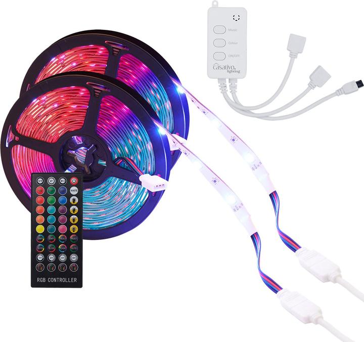 Produktbild Casativo WLAN-RGB-LED Streifen mit App- und Sound-Steuerung, 10 m (RGB, 200 cm, Indoor)