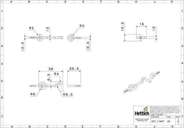 Produktbild Hettich Sturmhaken 16 x 37 mm (1 Stk.)