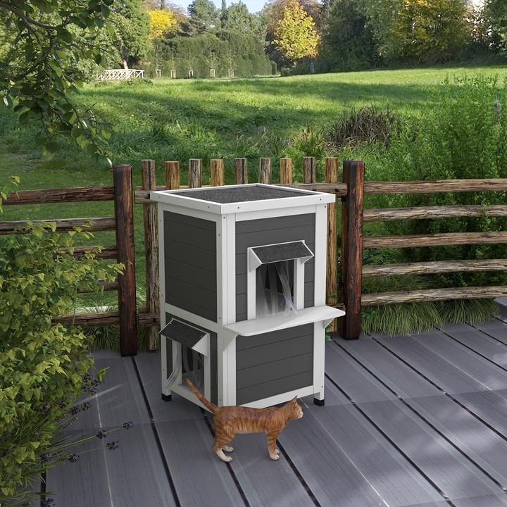 Actual product image PawHut Cat house with 2 levels and curtain (Cat)