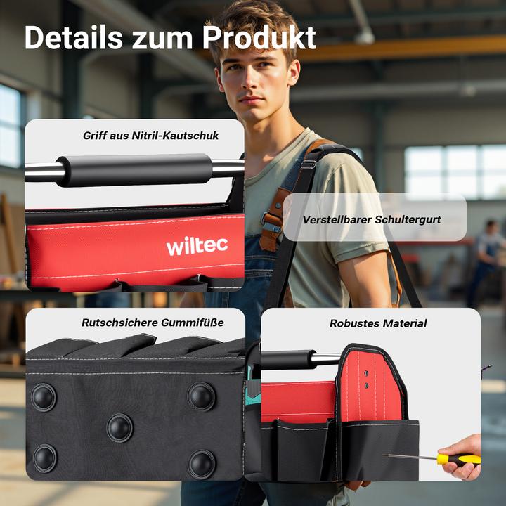 Immagine prodotto Wiltec Borsa porta attrezzi 41x19x25,5 cm Borsa da lavoro 14 scomparti Borsa porta attrezzi Cinturino