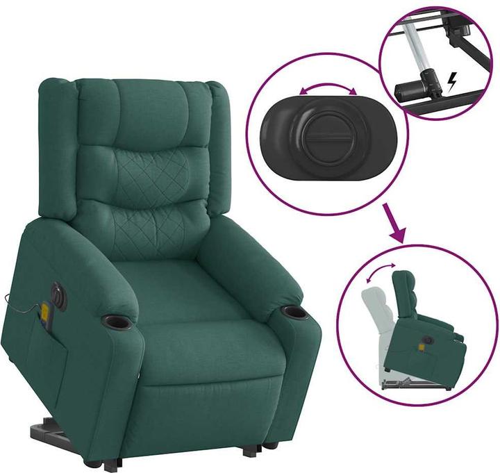 Immagine prodotto VidaXL Poltrona massaggiante elettrica con ausilio per la risalita Tessuto verde scuro