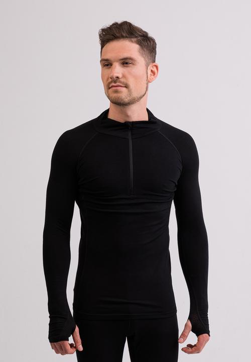 Cash-Mere High Performance Kaschmir Sportwäsche Langarm-Shirt mit Stehkragen und Half-Zip