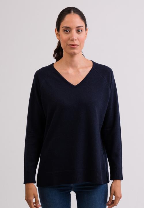 Cash-Mere Kaschmir V-Ausschnitt Pullover mit Seitenschlitzen