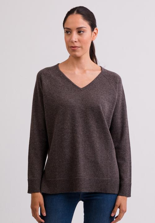 Cash-Mere Kaschmir V-Ausschnitt Pullover mit Seitenschlitzen