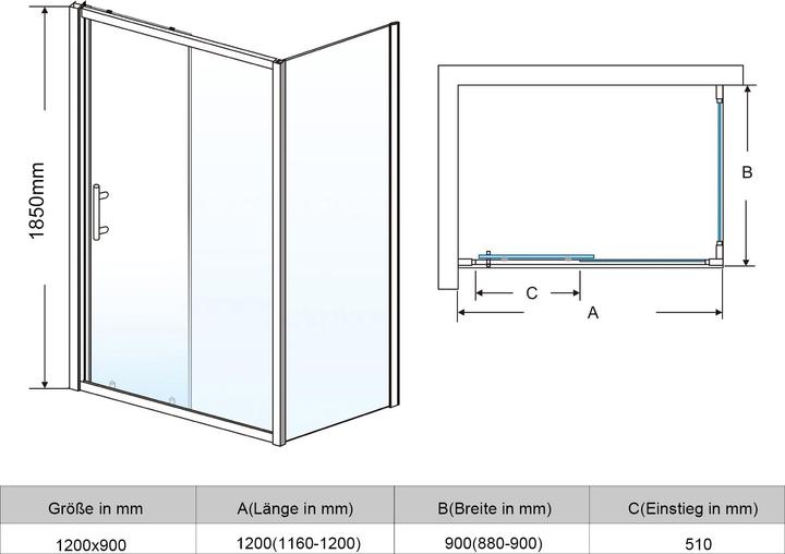 Immagine prodotto SONNI Cabina doccia 120x90cm Cabina doccia con porta scorrevole Cabina doccia (120 cm, 170 cm, 185 cm)