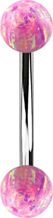 Image du produit Star Piercing Banane argentée avec deux boules opales roses (Acier chirurgical 316L)