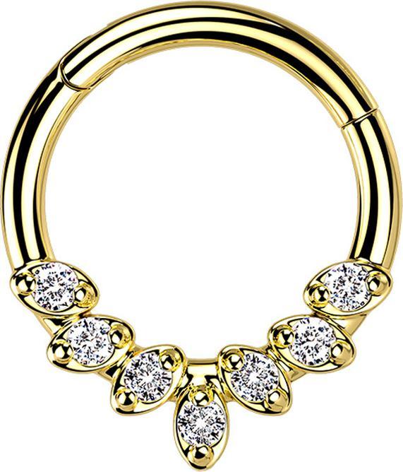 Star Piercing Micro Segmentring klappbar vergoldet sieben Kristallblätter silber (Chirurgenstahl 316L)