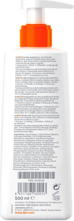 Produktbild Leti LETIAT4 Atopic Skin Körpermilch bei Neurodermitis, 500 ml Creme (Körpermilch, 500 ml)