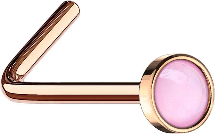 Actual product image Star Piercing Nasenstecker gewinkelt rosegold mit Epoxidstein pink (without brass, Surgical steel 316L)