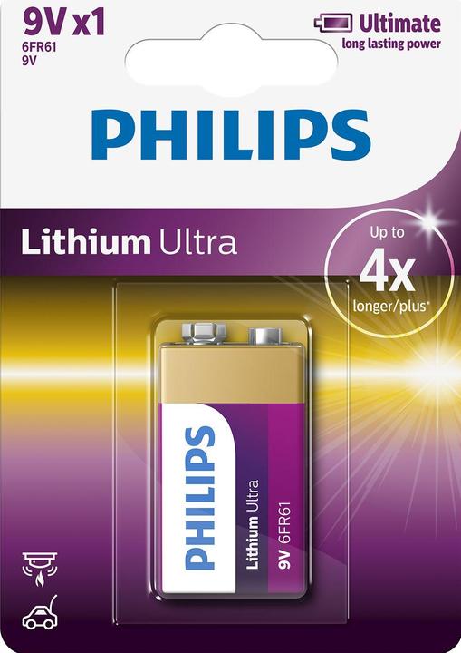 Image du produit Philips Lithium Ultra Battery 6FR61LB1A/10, Pile à usage unique, 9V, Lithium, 9 V, 1 pc(s), Cd (cadmi) (1 pcs, 9V Block)