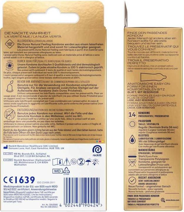 Voedingswaarden en ingrediënten Durex Natural Feeling (14 Pcs.)
