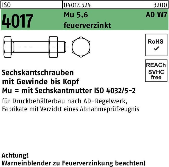 Immagine prodotto Bufab Bullone a testa esagonale ISO 4017 VG con dado M 24 x 60 5,6 AD W7 zincato a caldo (25 Viti per pezzo)