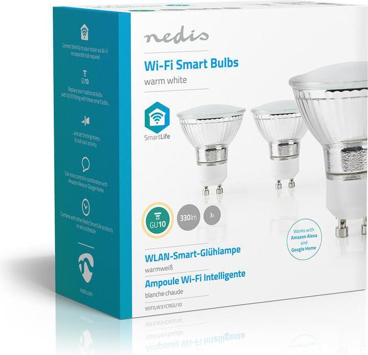 Image du produit Nedis Ampoule LED SmartLife | Wi-Fi | GU10 | 330 lm | 5 W | Blanc chaud | 2700 K | Classe énergétique : A+ (GU10, 5 W, 330 lm, 3 x, G)