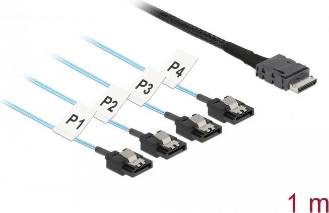 Actual product image Delock Cable OCuLink SFF-8611 > 4 x SATA 7 Pin 1 m metal