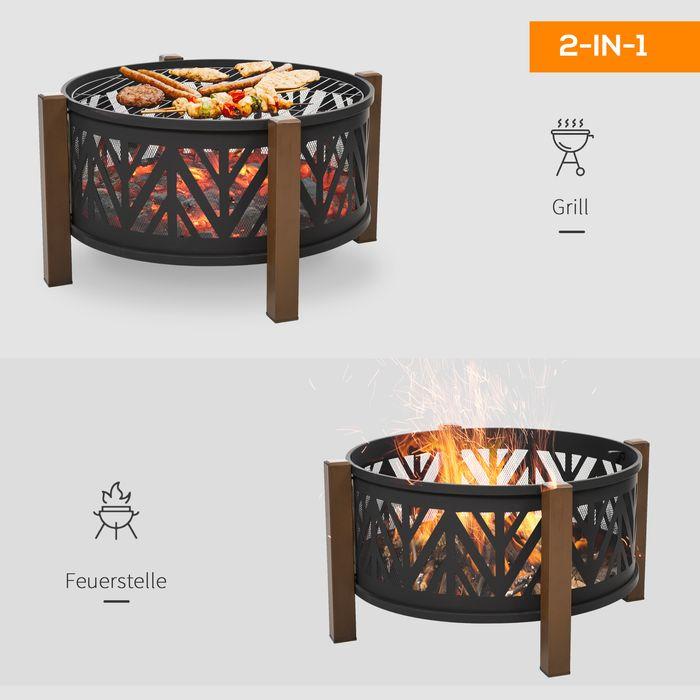 Actual product image Swisshandel24 2in1 fire bowl, spark guard, grill grate, black+brown (78 cm)
