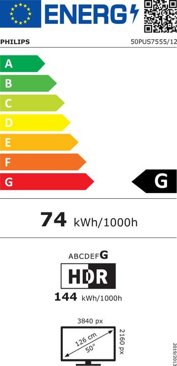 Energy Label Philips 50PUS7555 (50", LED, 4K, 2020)