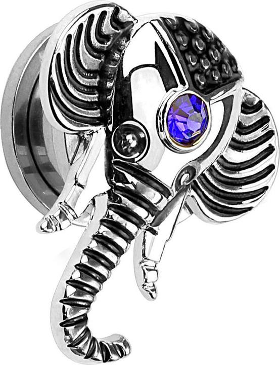 Produktbild Star Piercing Plug Elefant silber mit Kristall (Messing, Chirurgenstahl 316L)