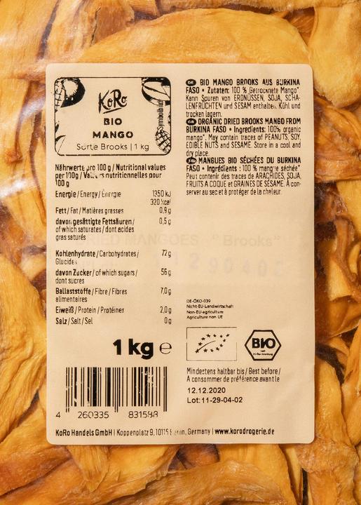 Nährwerte und Zutaten KoRo Mango Brooks (1000 g)