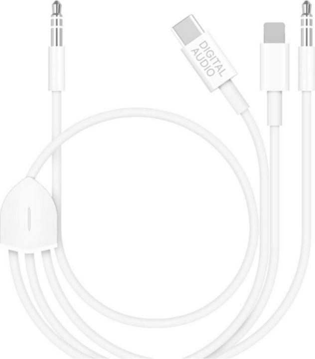 Deltalabs Lightning / 3.5mm AUX / USB C auf 3.5mm AUX Musik Adapter Kabel Konverter - 120cm (3.5mm jack, Lightning, USB Type C, 3.5mm jack)