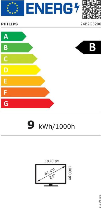 Energie-Label Philips 60,5cm (23,8") 24B2G5200 16:09 HDMI+DP+USB darkgrey (1920 x 1080 Pixel, 23.80")