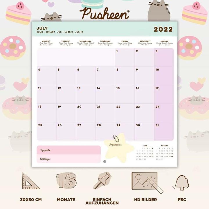 Immagine prodotto Pusheen Calendario da parete 2022 della Collezione Foodie 30 x 30 cm (30 x 30 cm, Tedesco)