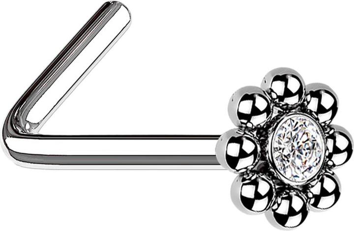 Immagine prodotto Star Piercing Nasenstecker gewinkelt silber Blume mit Kugeln und Kristall (senza ottone, Acciaio chirurgico 316L)