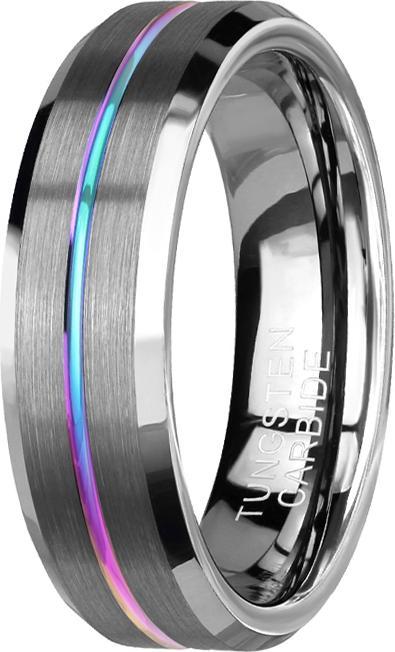 Actual product image Star Piercing Ring silver brushed with bevelled edges groove coloured (Tungsten, without brass)