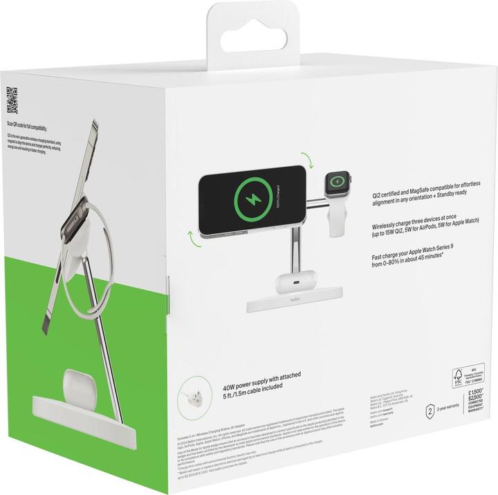 Actual product image Belkin BOOST CHARGE PRO Qi2 3in1 magn.Ladestat.15W ws. WIZ032kqWH (15 W)