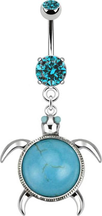 Produktbild Star Piercing Banane silber mit Anhänger Schildkröte und türkis Stein (Mineralisch, ohne Messing, Chirurgenstahl 316L)