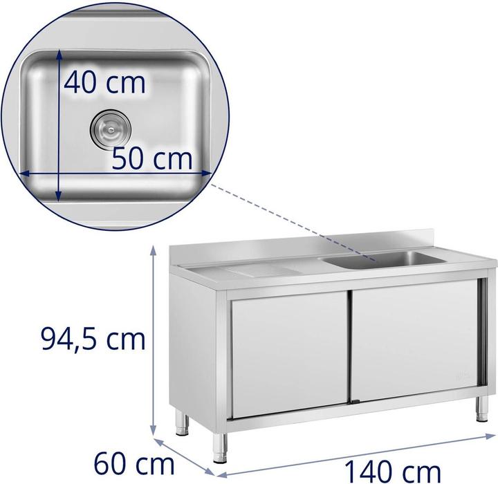 Actual product image Royal VKB Commercial Kitchen Sink with Cabinet - 1 basin - Royal Catering - Stainless steel - 500 x 400 x 240 (Top-mounted sink, 24 cm, 60 cm)