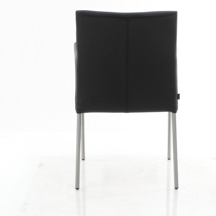 Image du produit SIX Une chaise en cuir stable et de qualité avec des accoudoirs et des pieds en acier inoxydable brossé.