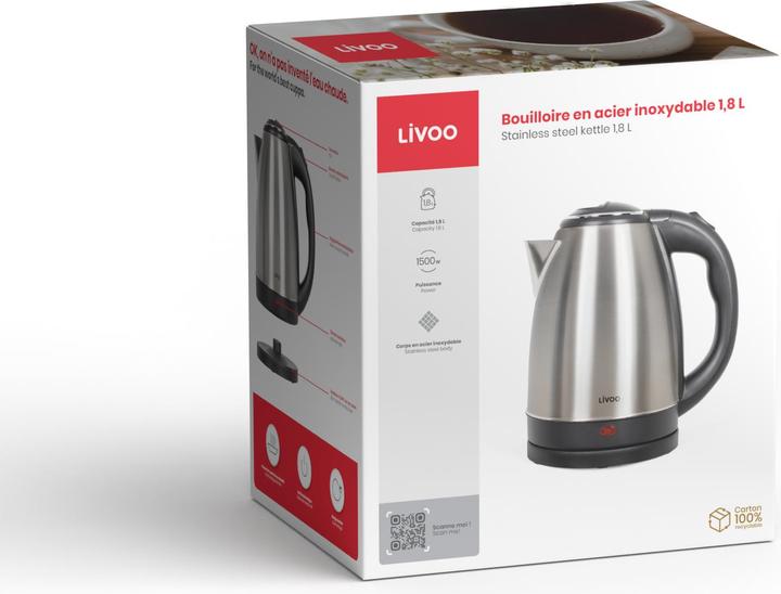 Image du produit Livoo Bouilloire en acier inoxydable 1,8 L (1.80 l, Prise UE)
