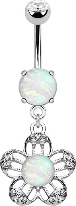 Immagine prodotto Star Piercing Banana in argento con ciondolo a fiore con cristalli e opale (Acciaio chirurgico 316L, Ottone)
