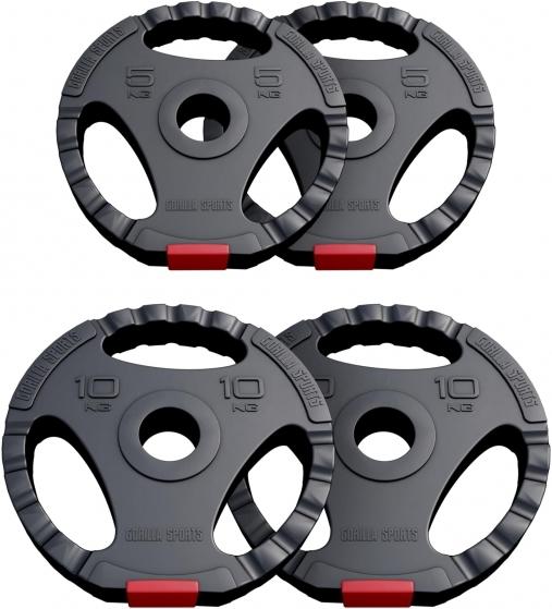 Immagine prodotto Gorilla Sports Set di piastre di peso Olympia 50/51 mm in plastica Pinza 30 kg (2 x 10 kg, 2 x 5 kg)
