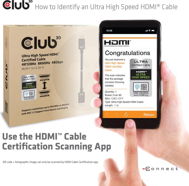 Image du produit Club 3D HDMI (Typ A) — HDMI (Typ A) (1 m, HDMI)
