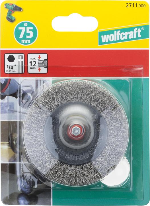 Produktbild wolfcraft wolfcraft 1 Edelstahldraht-Scheibenbürste ø75x12mm