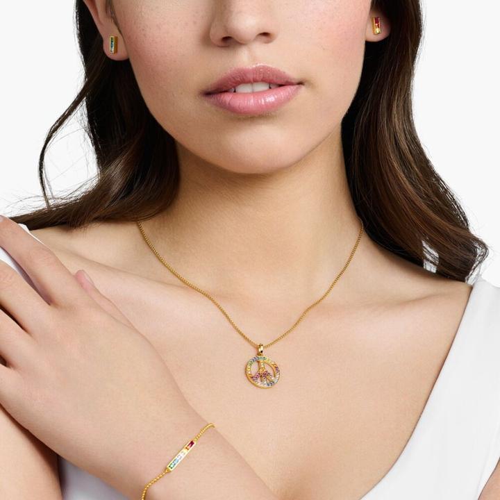 Produktbild Thomas Sabo Halskette mit Anhänger Peace Zeichen mit Bunten Steinen Vergoldet (925er Silber, 50 - 55 cm)