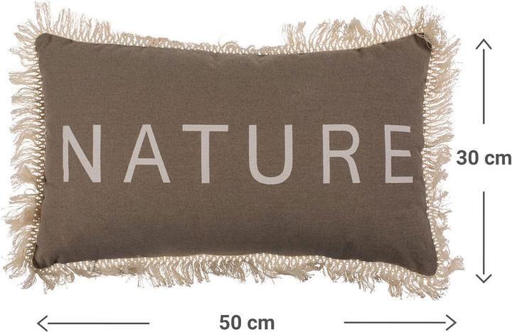 Produktbild Out of the blue Braunes Deko-Kissen, mit Aufdruck Nature, Fransen und Reissverschluss (50 x 30 cm)