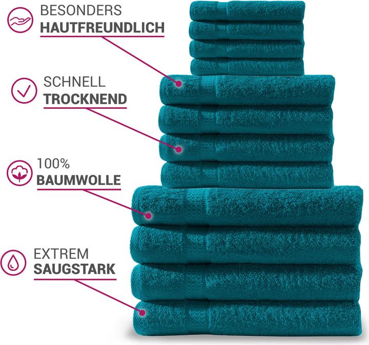Produktbild Casativo Handtuchset 12-teilig petrol (100 x 50 cm, 50 x 30 cm, 150 x 100 cm)
