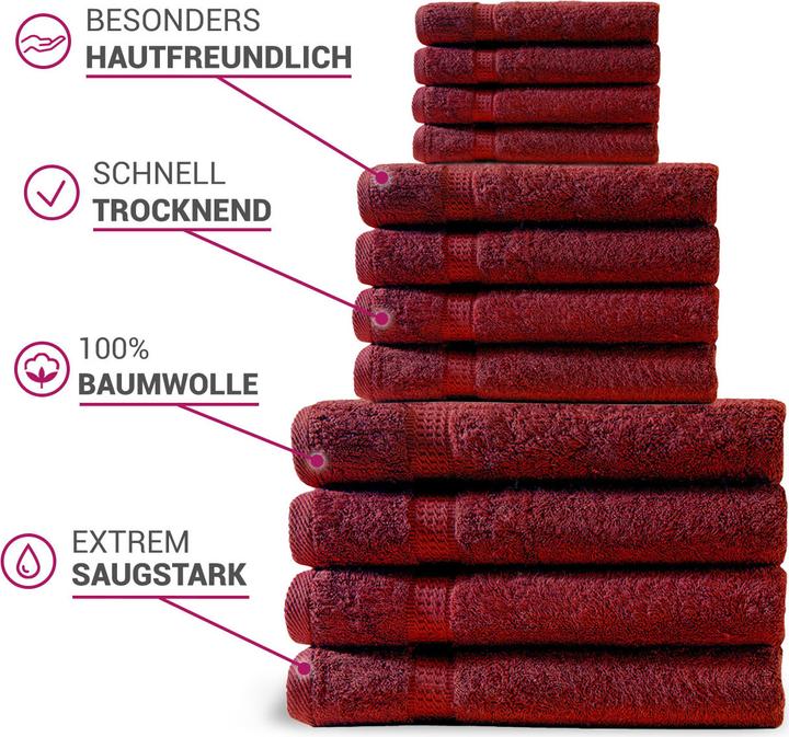 Casativo 4er-Set Handtücher bordeaux (100 x 50 cm)