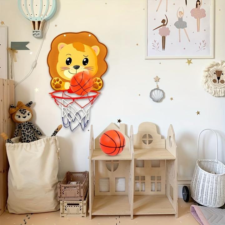 Actual product image Activity Board Mini basketball hoop stand set with lion, dinosaur, elephant jungle animals - Happy Birthday